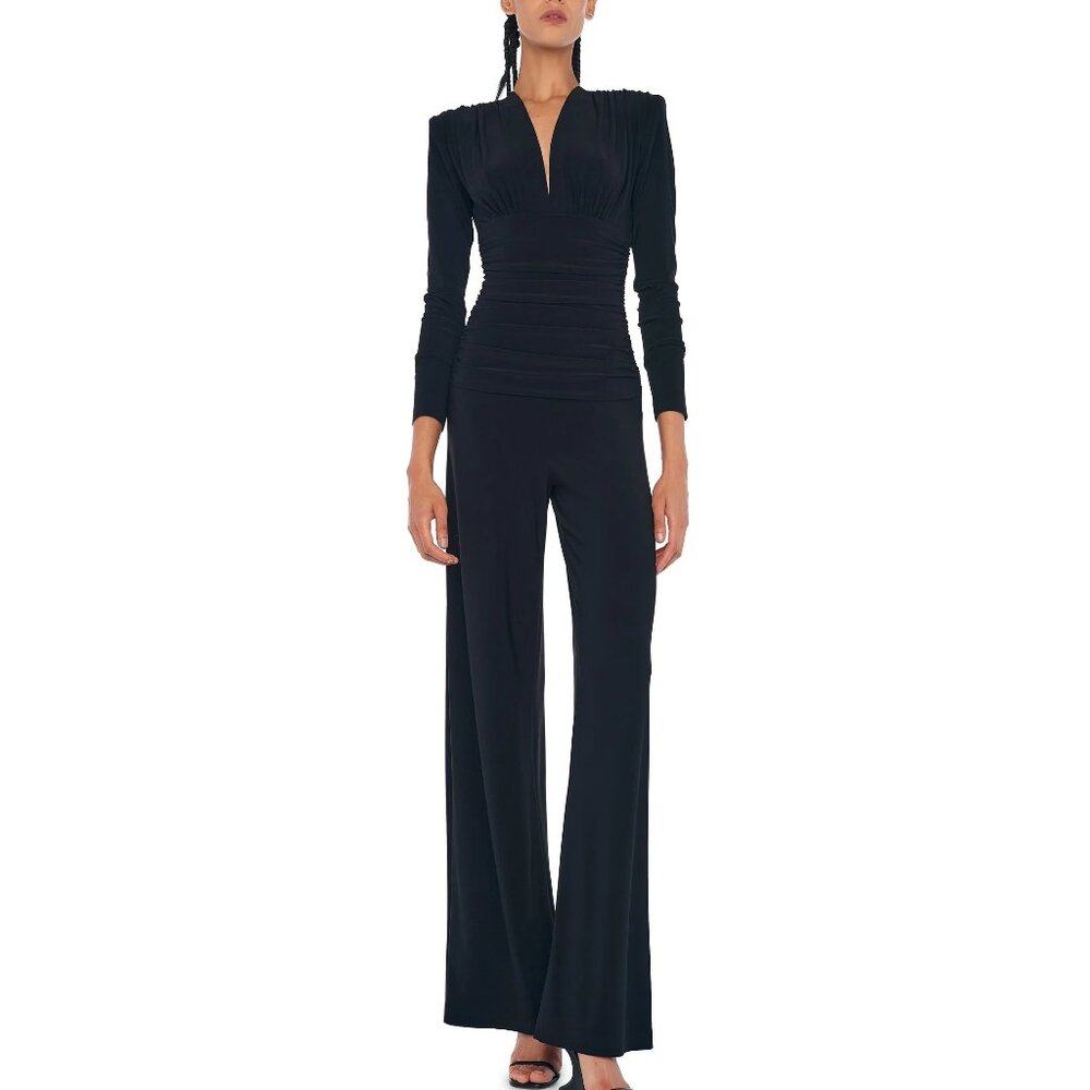 Norma Kamali Black Shoulder Pad Jumpsuit, XXS